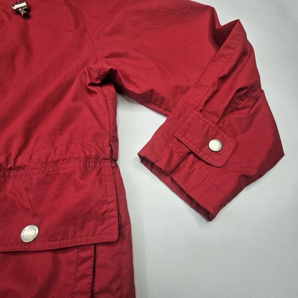 London Fog Hooded Parka Jacket Medium Red Full Zip Button Front Outdoor